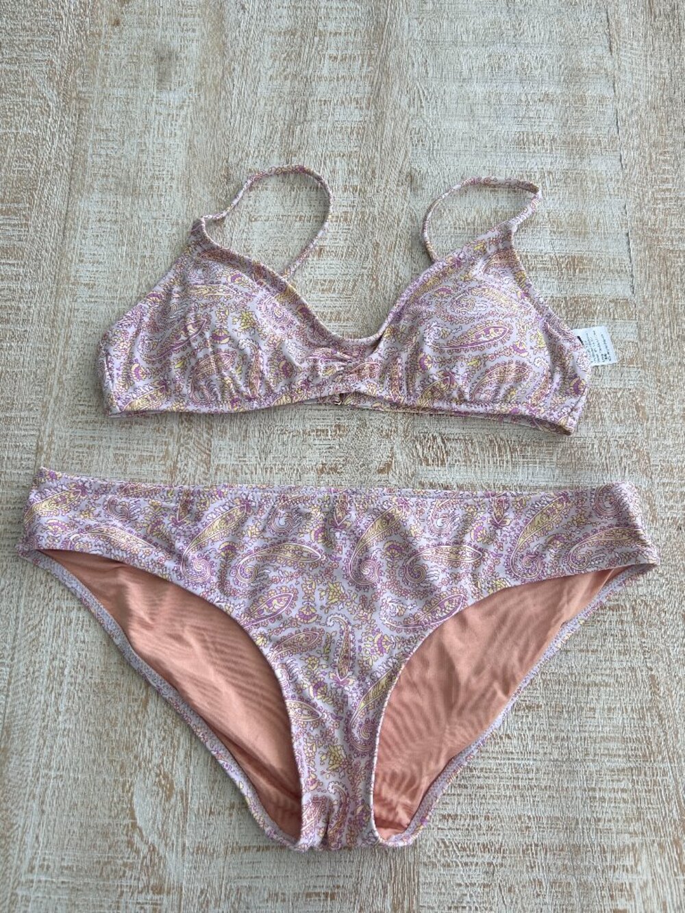 J Crew Pink/White/Yellow Beach Paisley Bikini Top Small & Bottom Medium